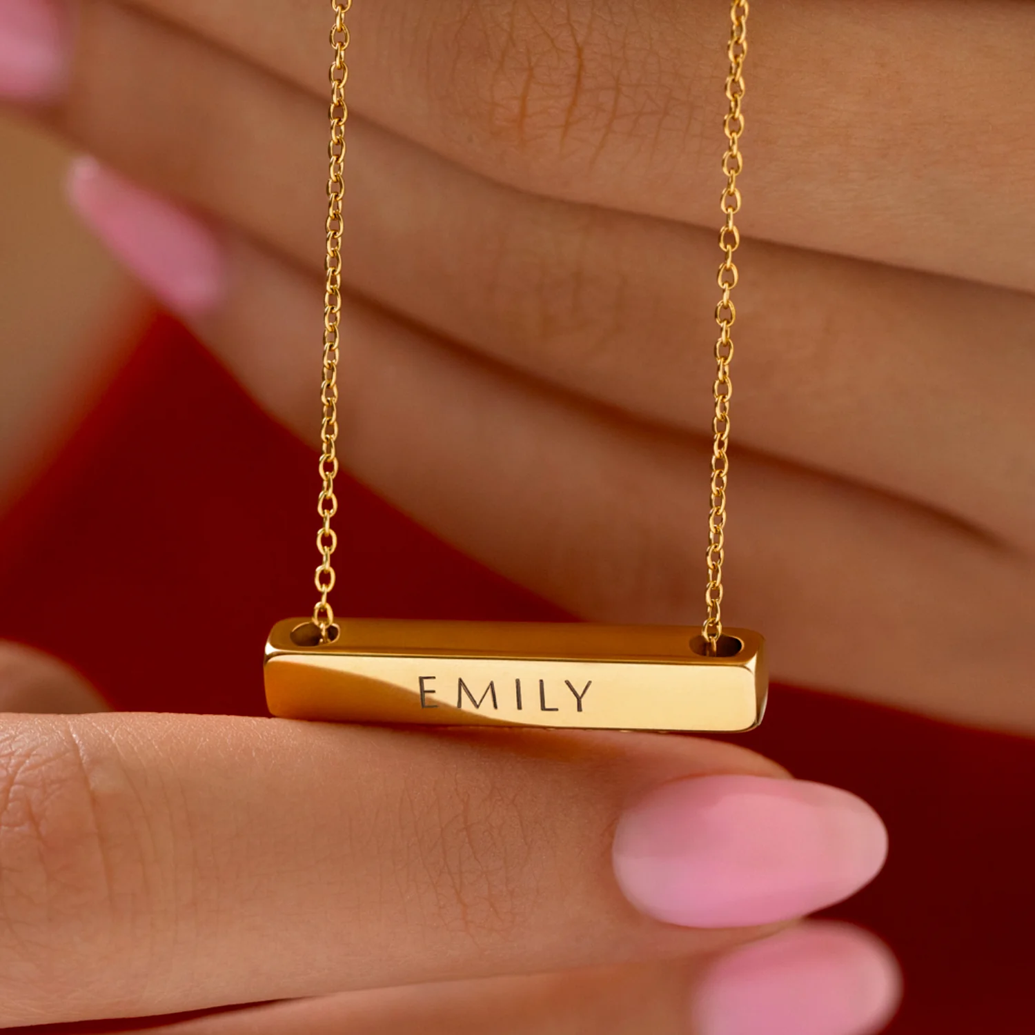 3cm Letter Bar Necklace in Gold Horizontal - Image 3
