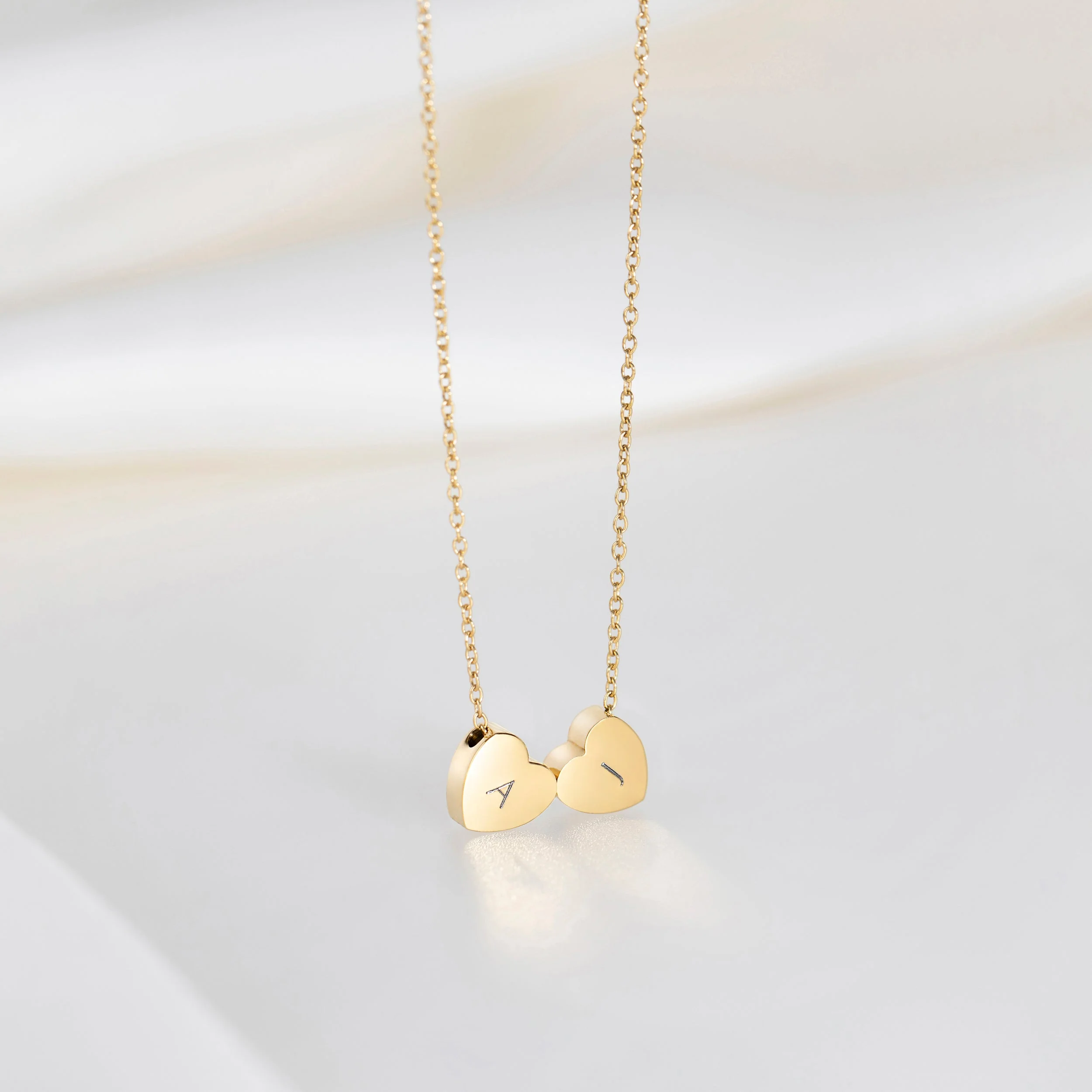 Amo Heart Double Bead Necklace in Gold - Image 3