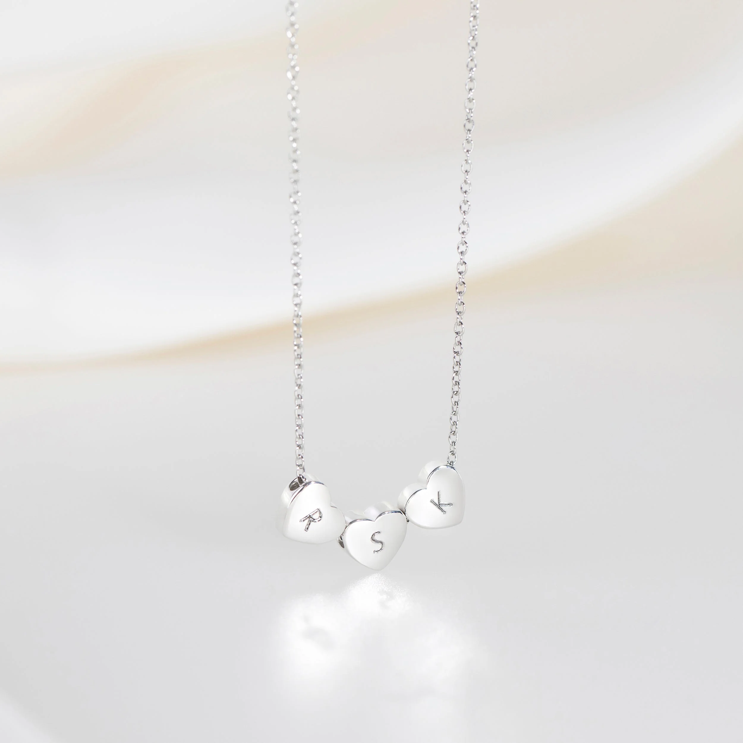 Amo Heart Triple Bead Necklace in Silver - Image 3