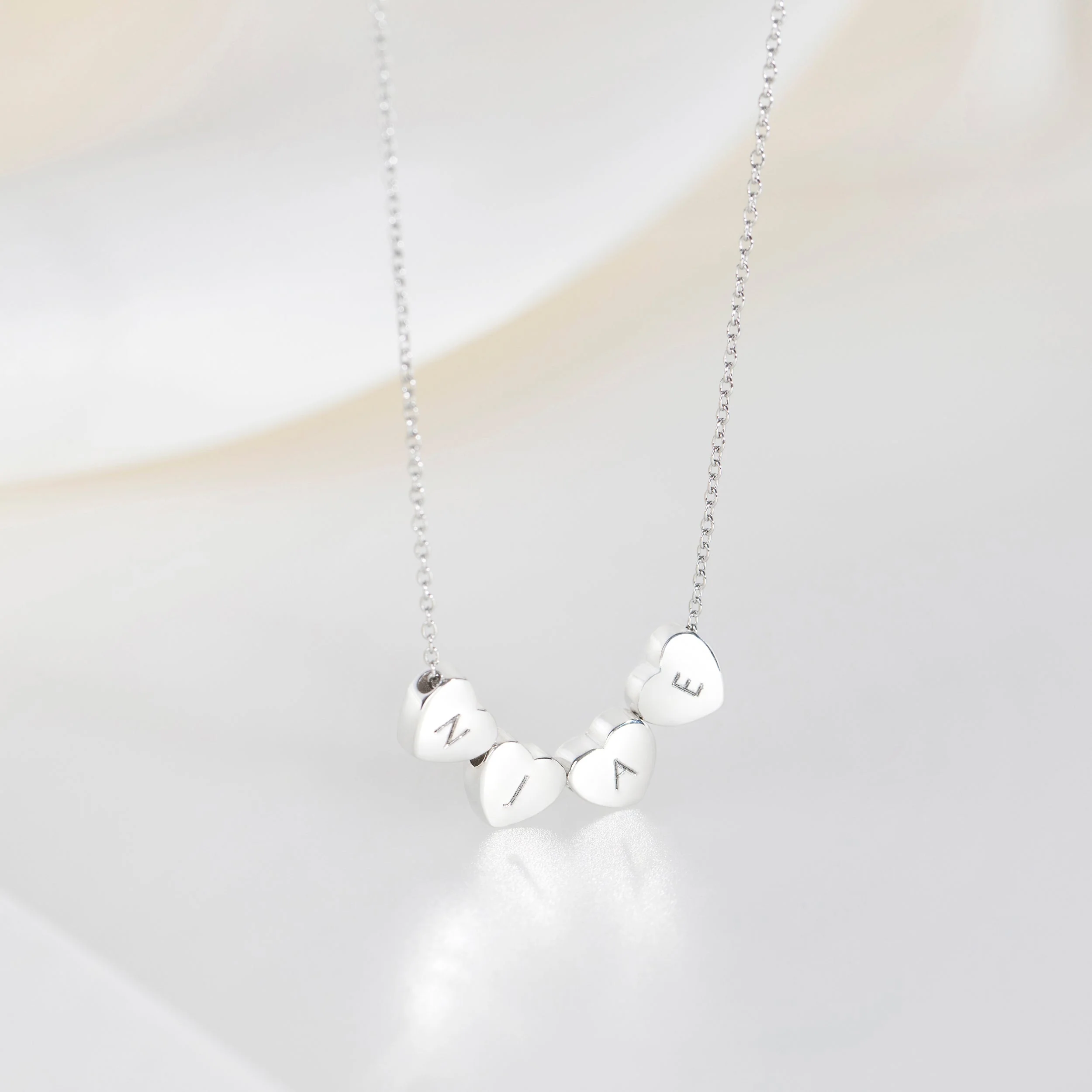 Amo Heart Quadruple Bead Necklace in Silver - Image 3