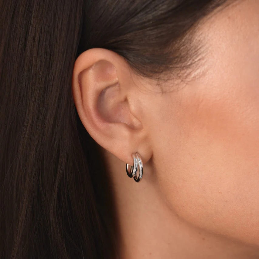 Classic Layered Hoops in Silver - Image 3