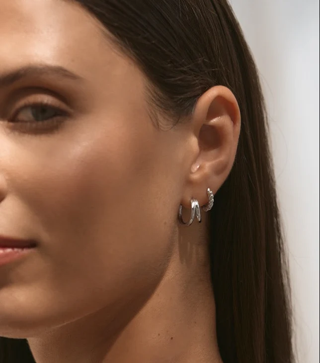 Classic Layered Hoops in Silver - Image 4