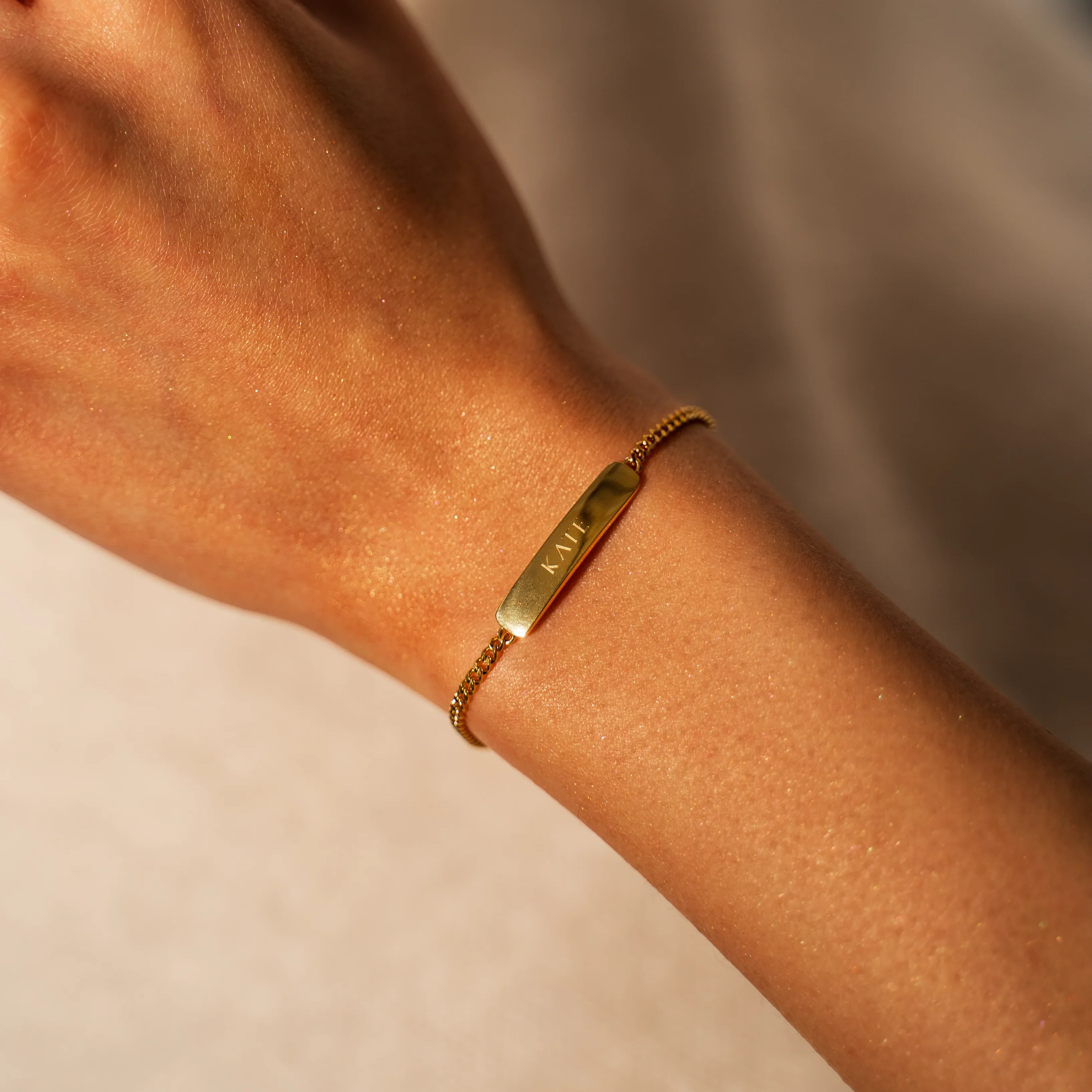 Engraved Bracelet & Crystal Drop Hoop Earrings Set Gold - Image 3