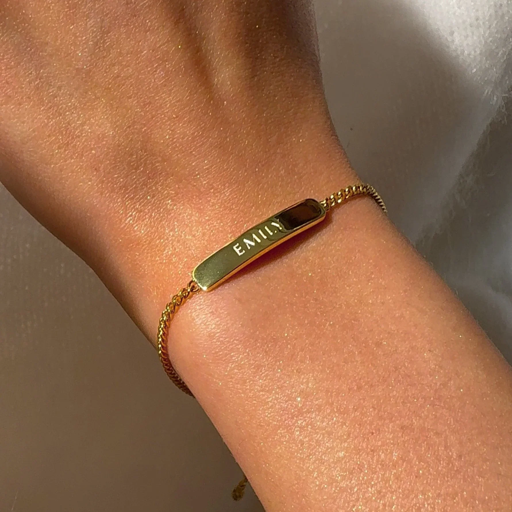 Engraved Bracelet & Crystal Drop Hoop Earrings Set Gold - Image 4