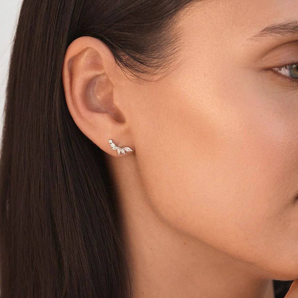 Engraved Bracelet & Crystal Climber Earrings Set In Gold - Image 4