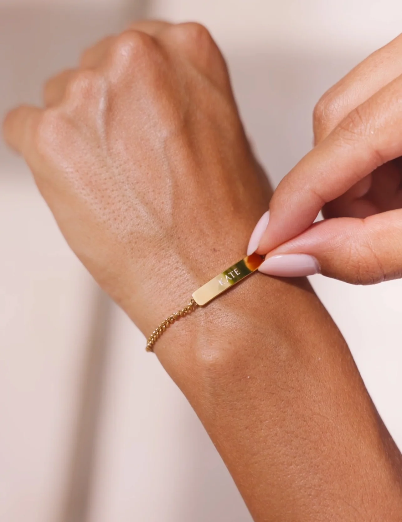 Personalised Matching Set 3cm Letter Bar & Engraved Bracelet in Gold - Image 8