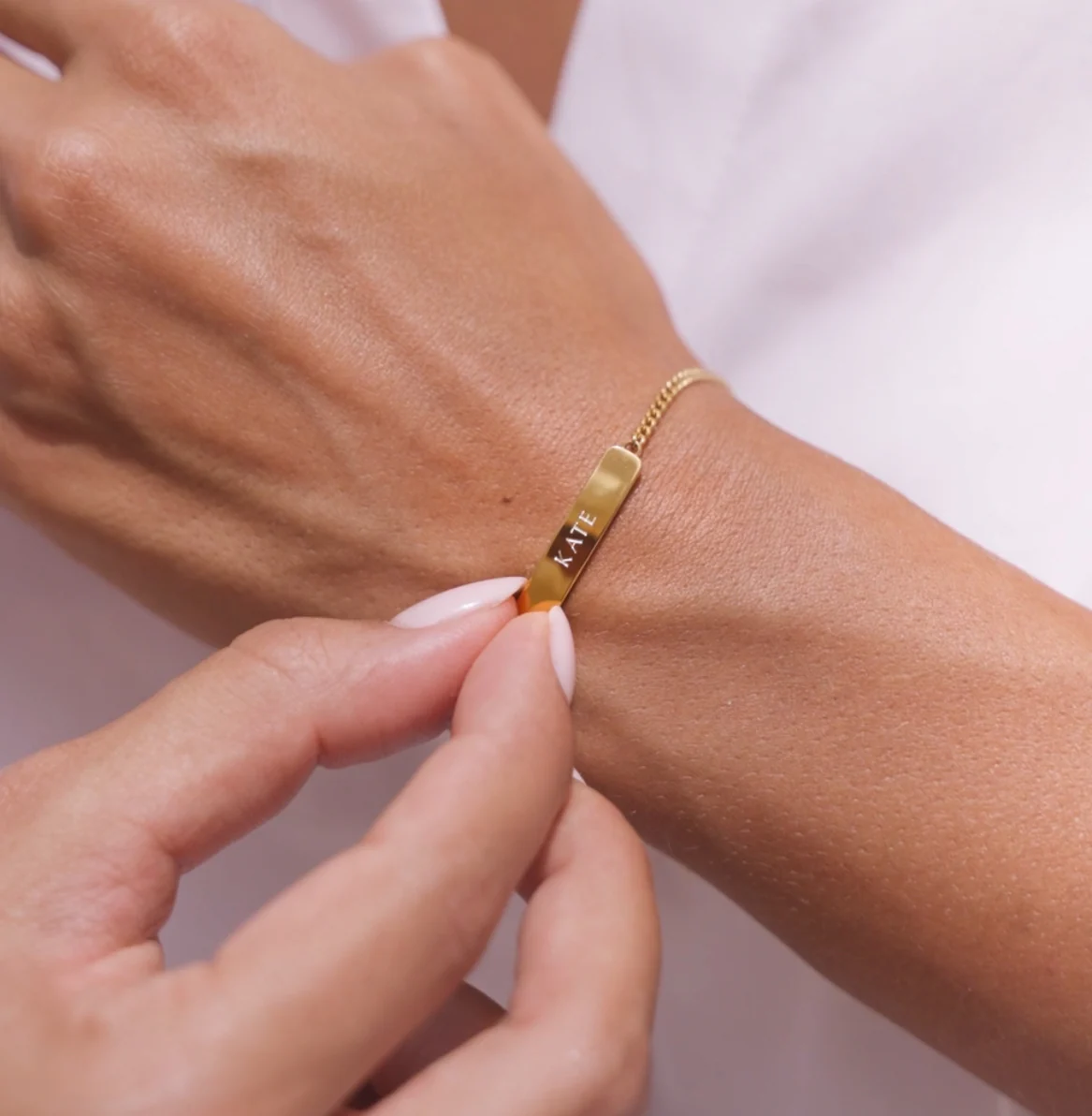 Engraved Bracelet & Crystal Climber Earrings Set In Gold - Image 3