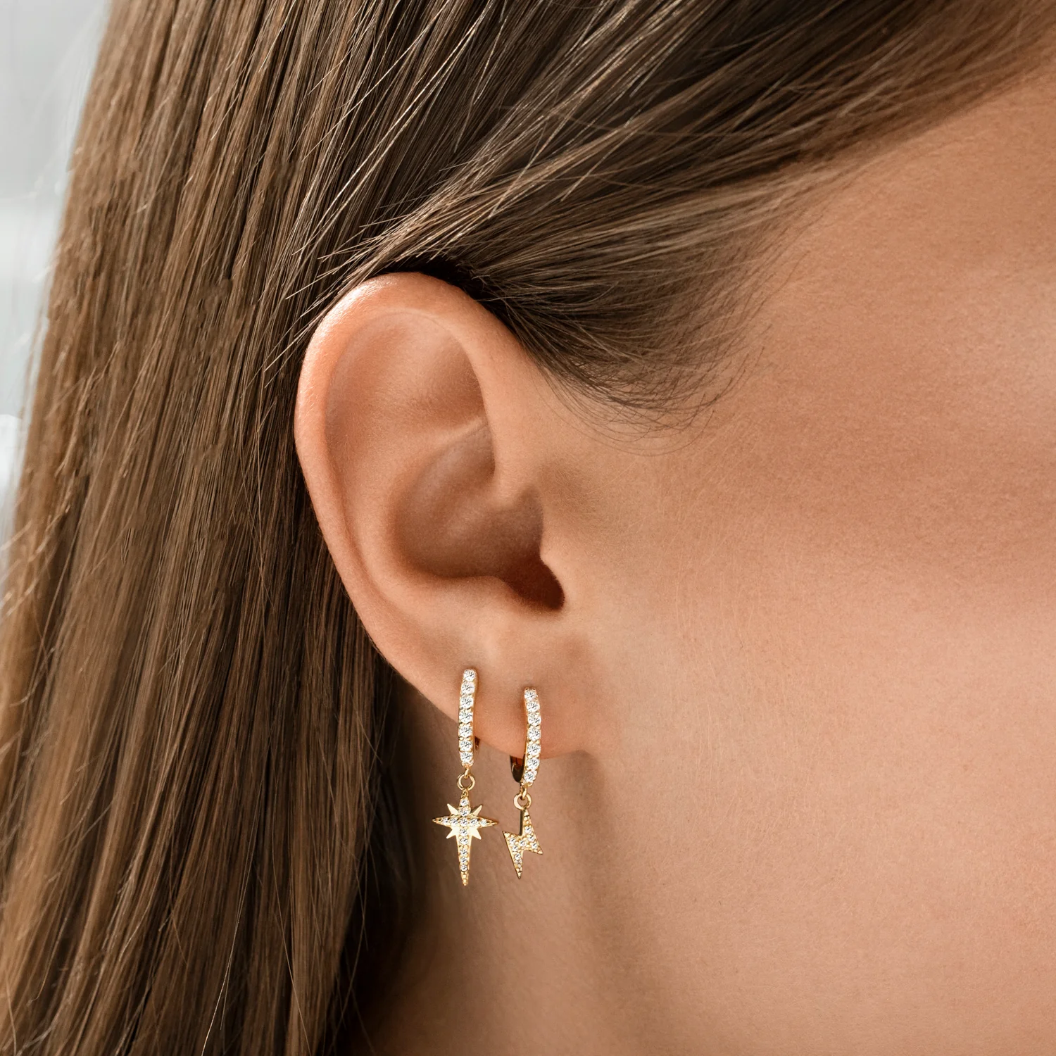Lightning Drop Hoop Earrings Gold - Image 3