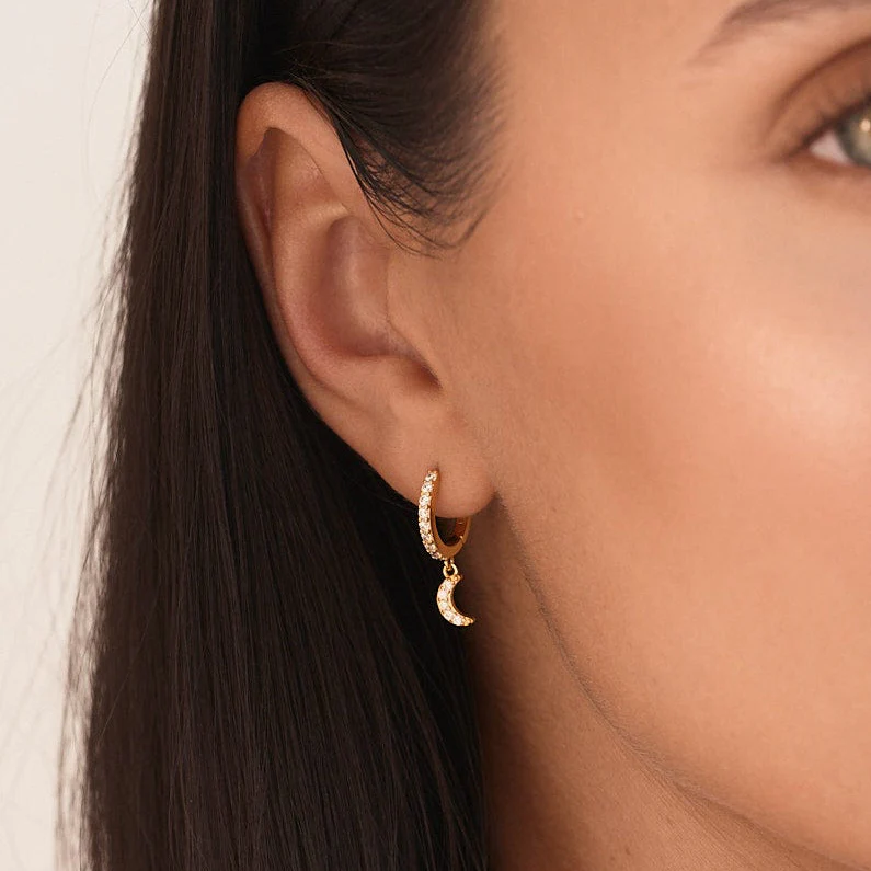 Luna Moon Hoop Earrings Gold - Image 3