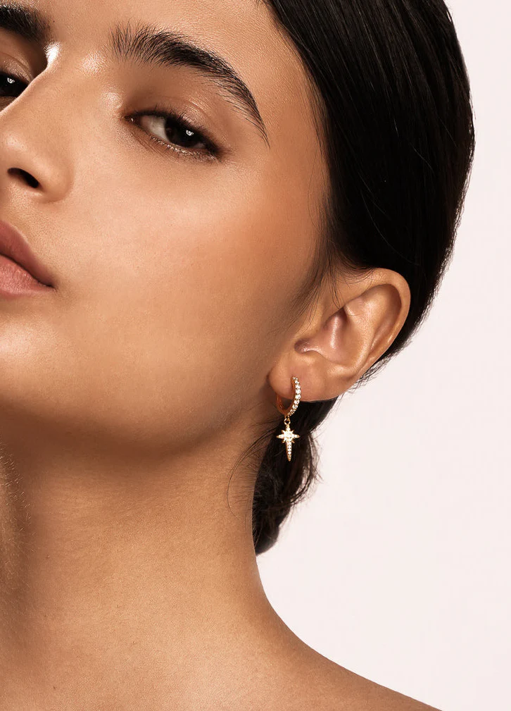 North Star Hoop Earrings Gold - Image 3
