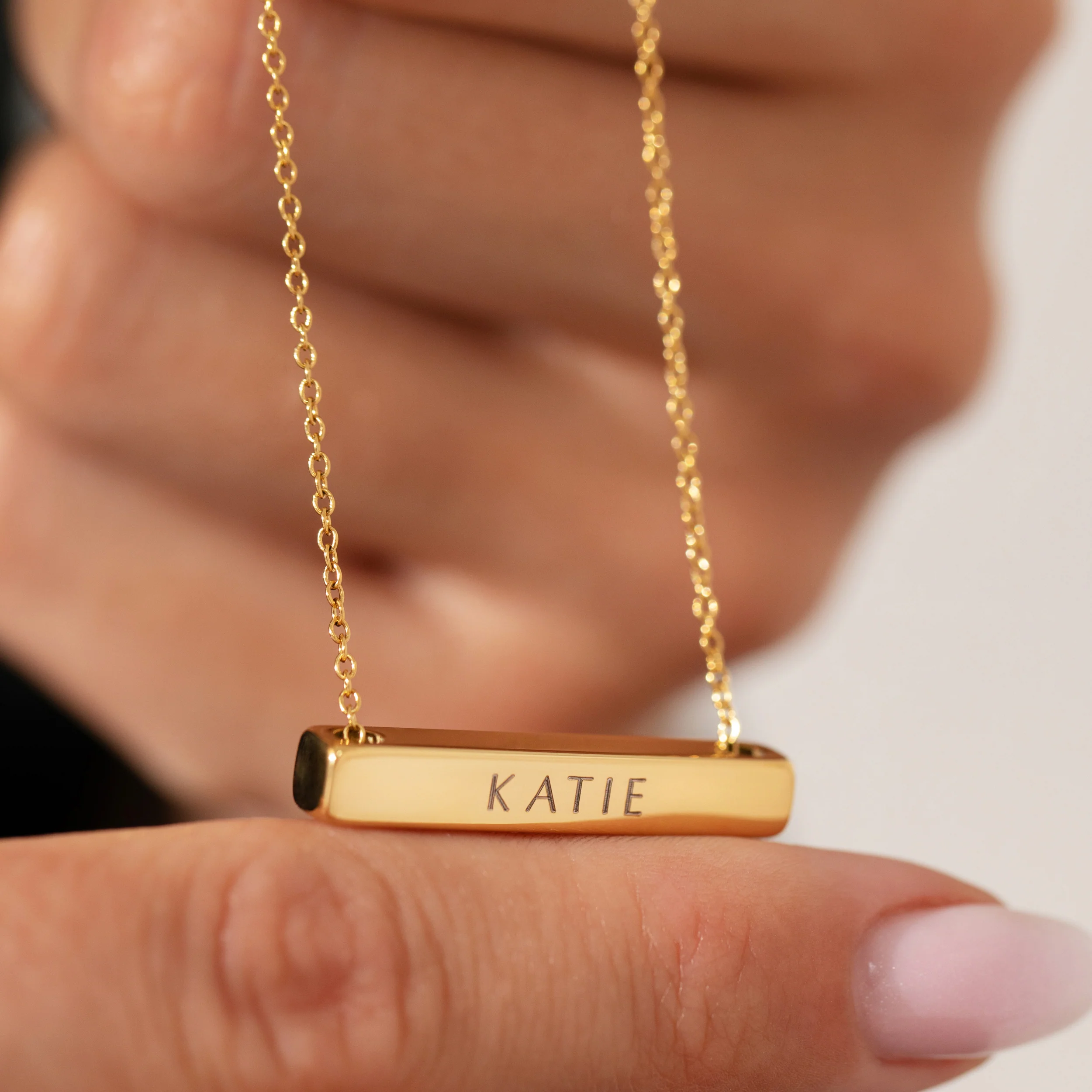 Personalised Matching Set 3cm Letter Bar & Engraved Bracelet in Gold - Image 3