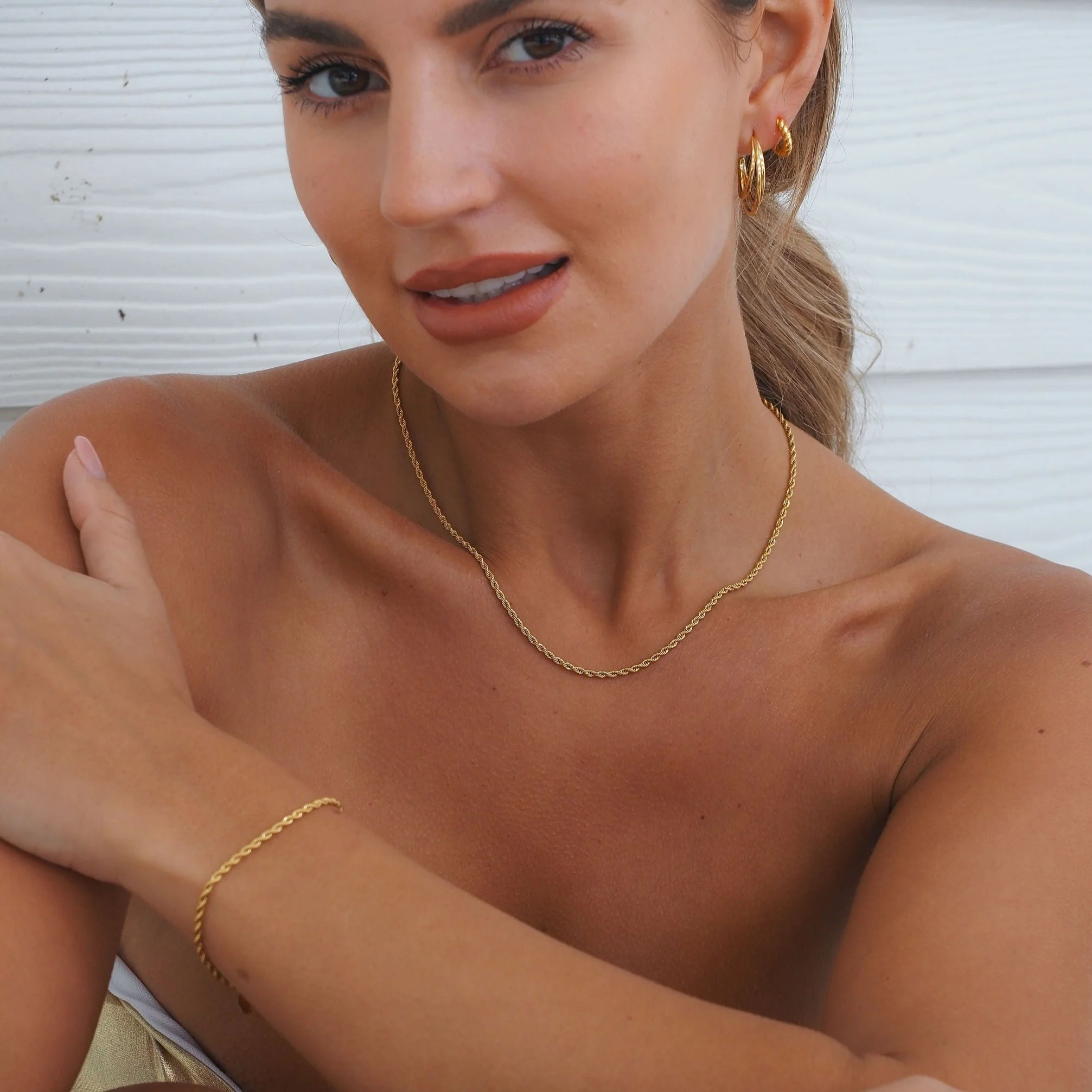 Rope Necklace & Bracelet Set In Gold - Image 3