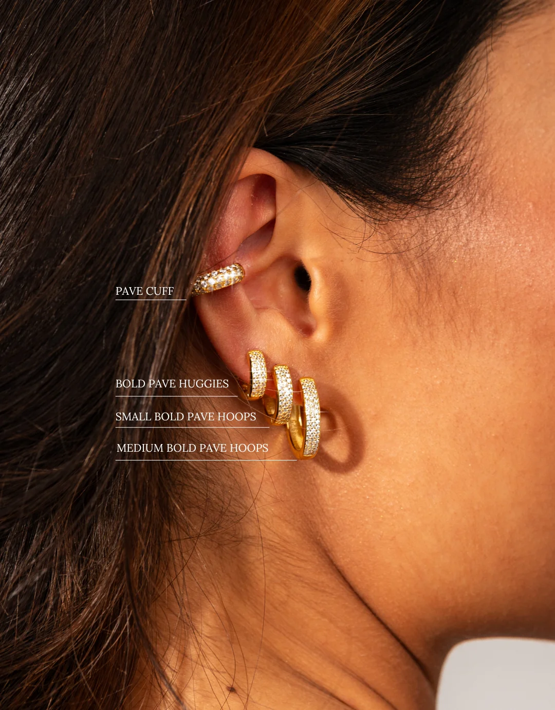 Medium Bold Pave Hoops in Gold - Image 3
