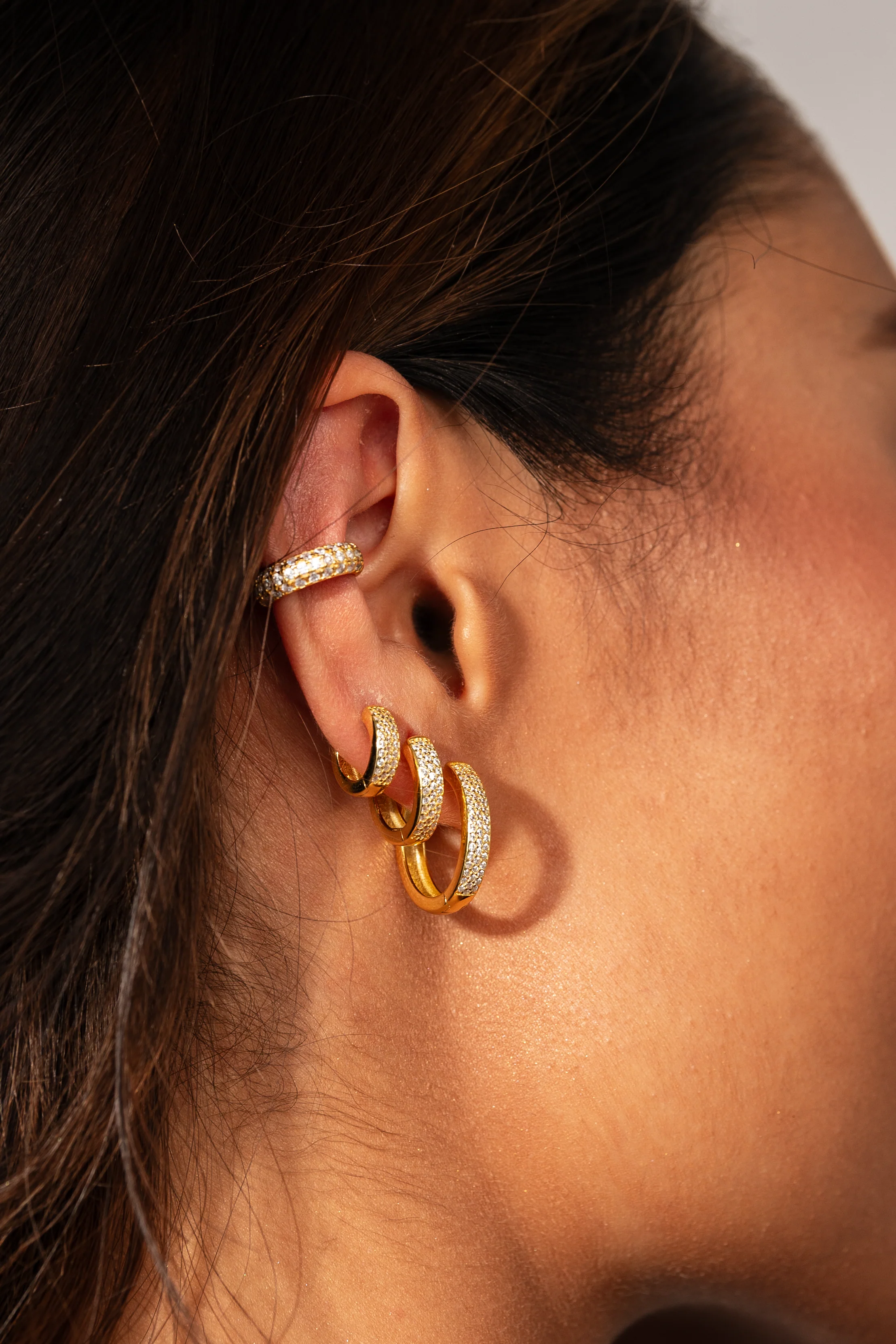 Medium Bold Pave Hoops in Gold - Image 5