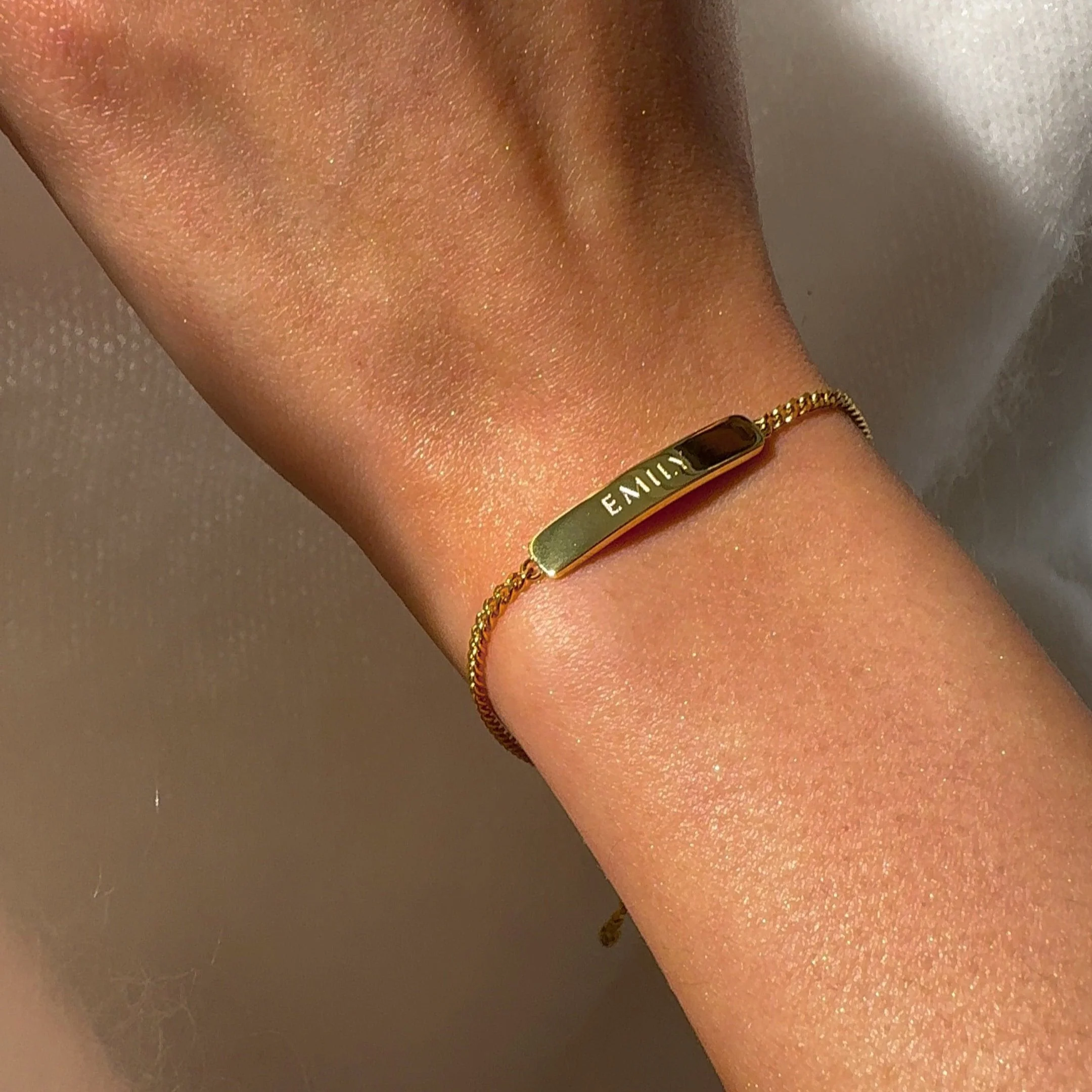 Personalised Matching Set 3cm Letter Bar & Engraved Bracelet in Gold - Image 6